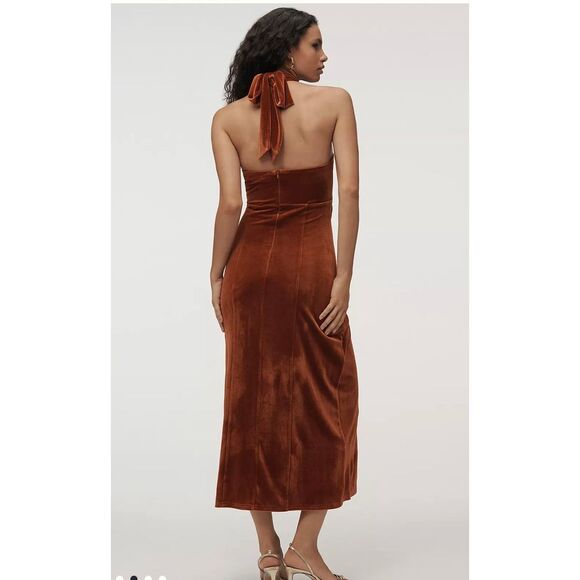 Anthropologie $168 FLAT WHITE VELVET HALTER DRESS size medium - Picture 3 of 7